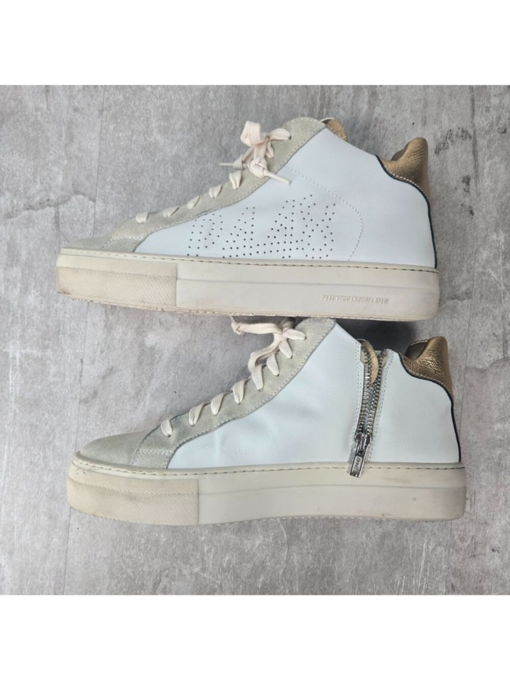 P448‎ Sporty Lace Up Sneaker White Leather Athletic Streetwear Zip Skater Shoes - Picture 7 of 15